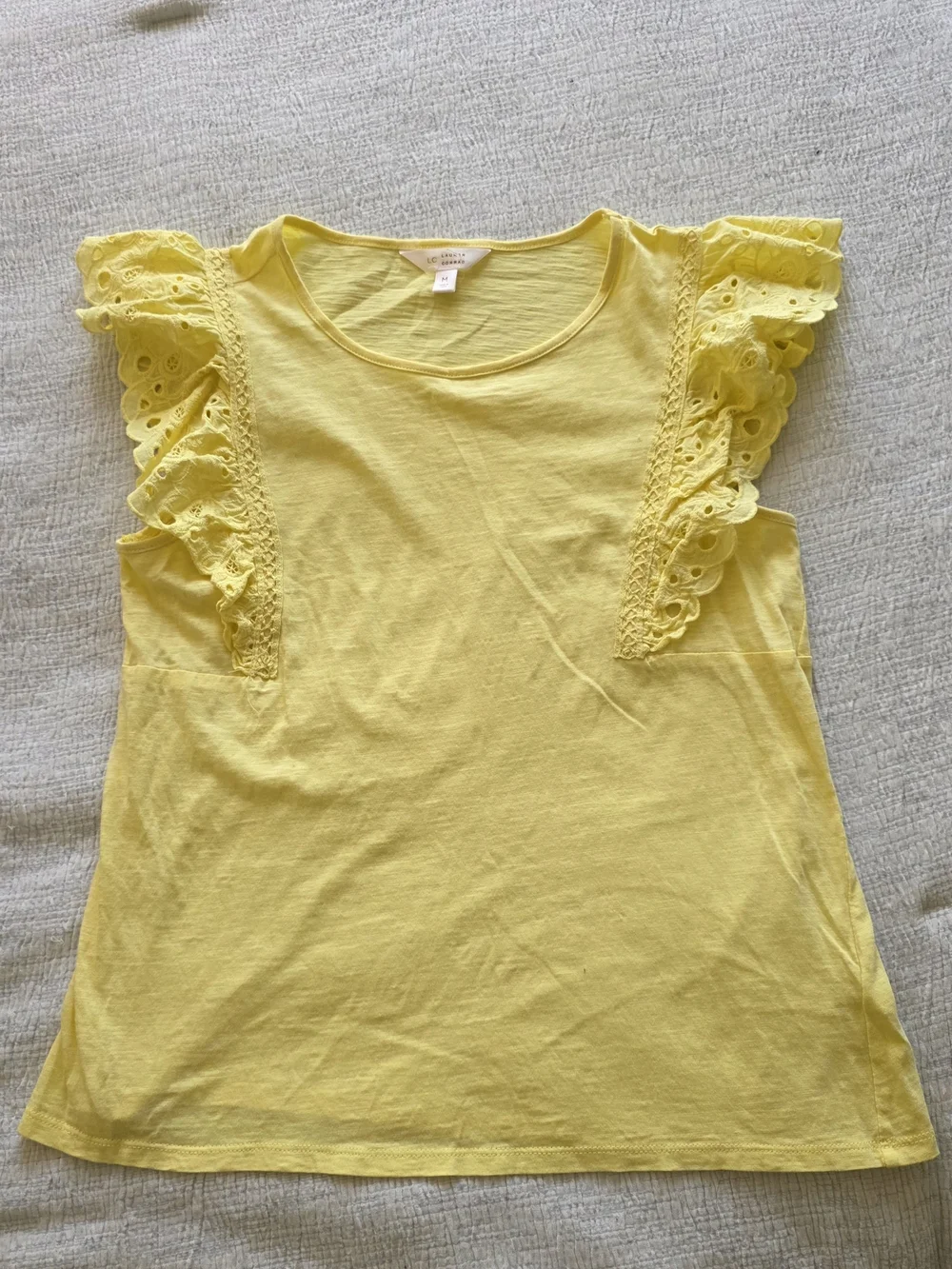 Lauren Conrad Yellow Cotton Eyelet Ruffle Short Sleeve Top Summer Cottagecore - Picture 1 of 5
